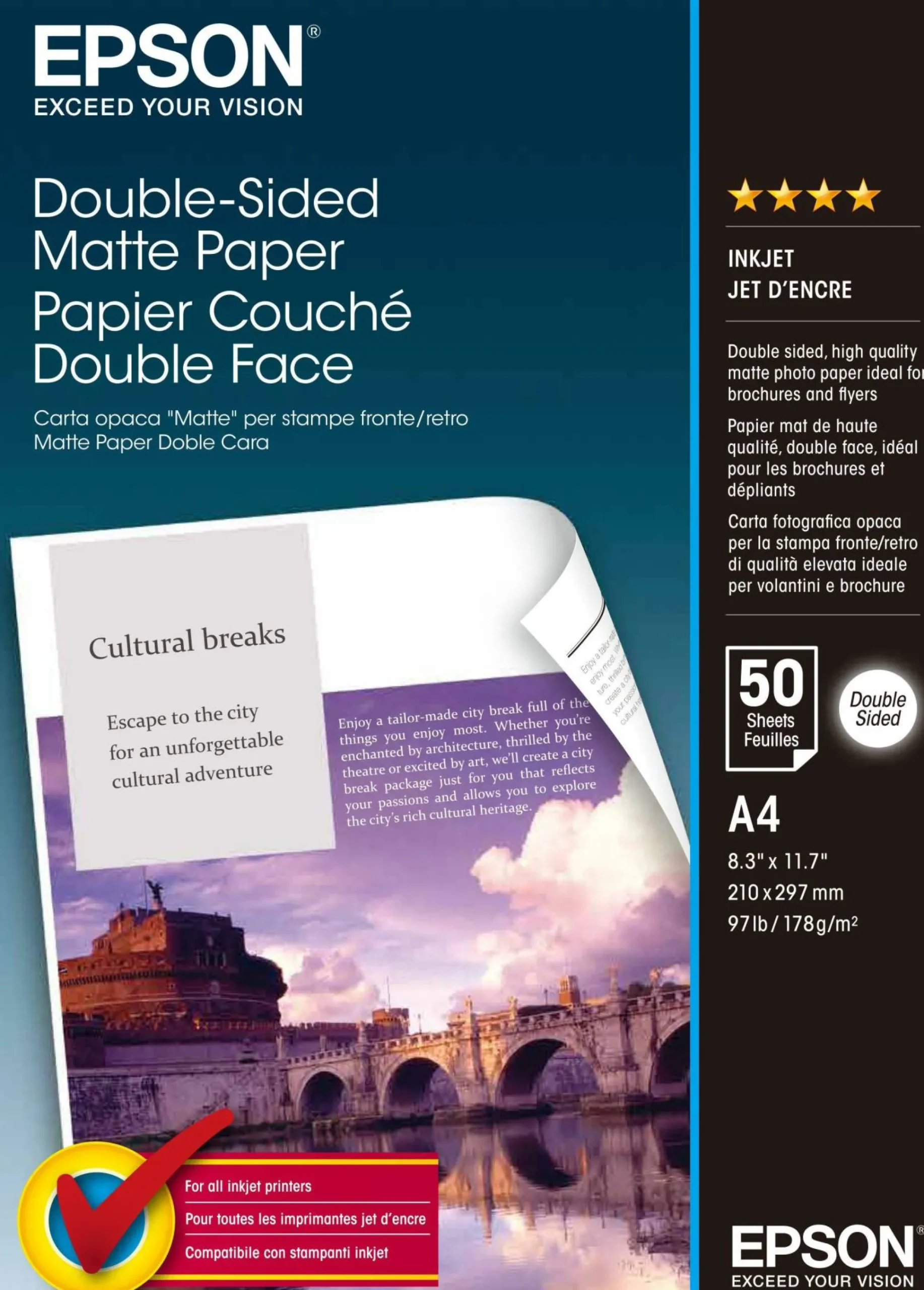 Double-Sided Matte Paper, DIN A4, 178g/m2, 50 Sheets