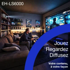 Epson EH-LS6000, vidéoprojecteur laser 4K Home Cinéma abordable, traitement d’image IA, compatible Matter, 3 400 lumens, image jusqu’à 500 pouces, garantie 5 ans