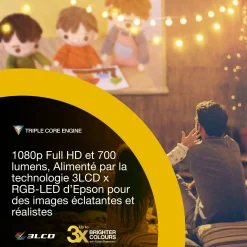 Epson Lifestudio Flex EF-71, Projecteur Smart TV HD intégrale 1080p, portable, 700 lumens, Sound by Bose, Google TV, écran de 150 pouces