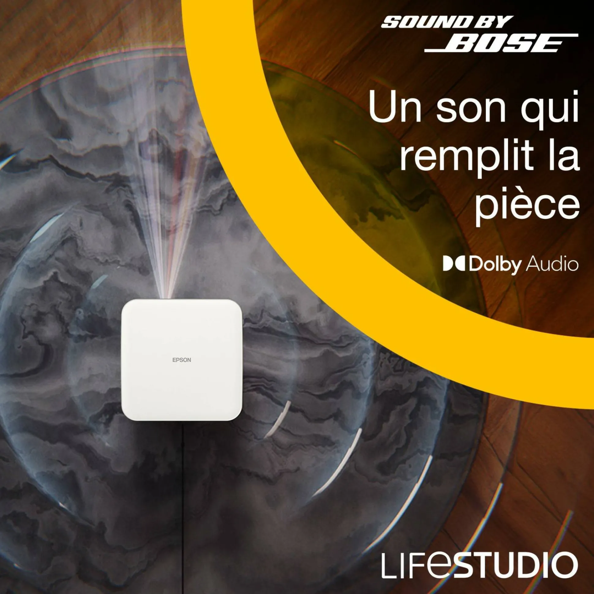 Epson Lifestudio Flex EF-71, Projecteur Smart TV HD intégrale 1080p, portable, 700 lumens, Sound by Bose, Google TV, écran de 150 pouces