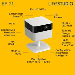 Epson Lifestudio Flex EF-71, Projecteur Smart TV HD intégrale 1080p, portable, 700 lumens, Sound by Bose, Google TV, écran de 150 pouces