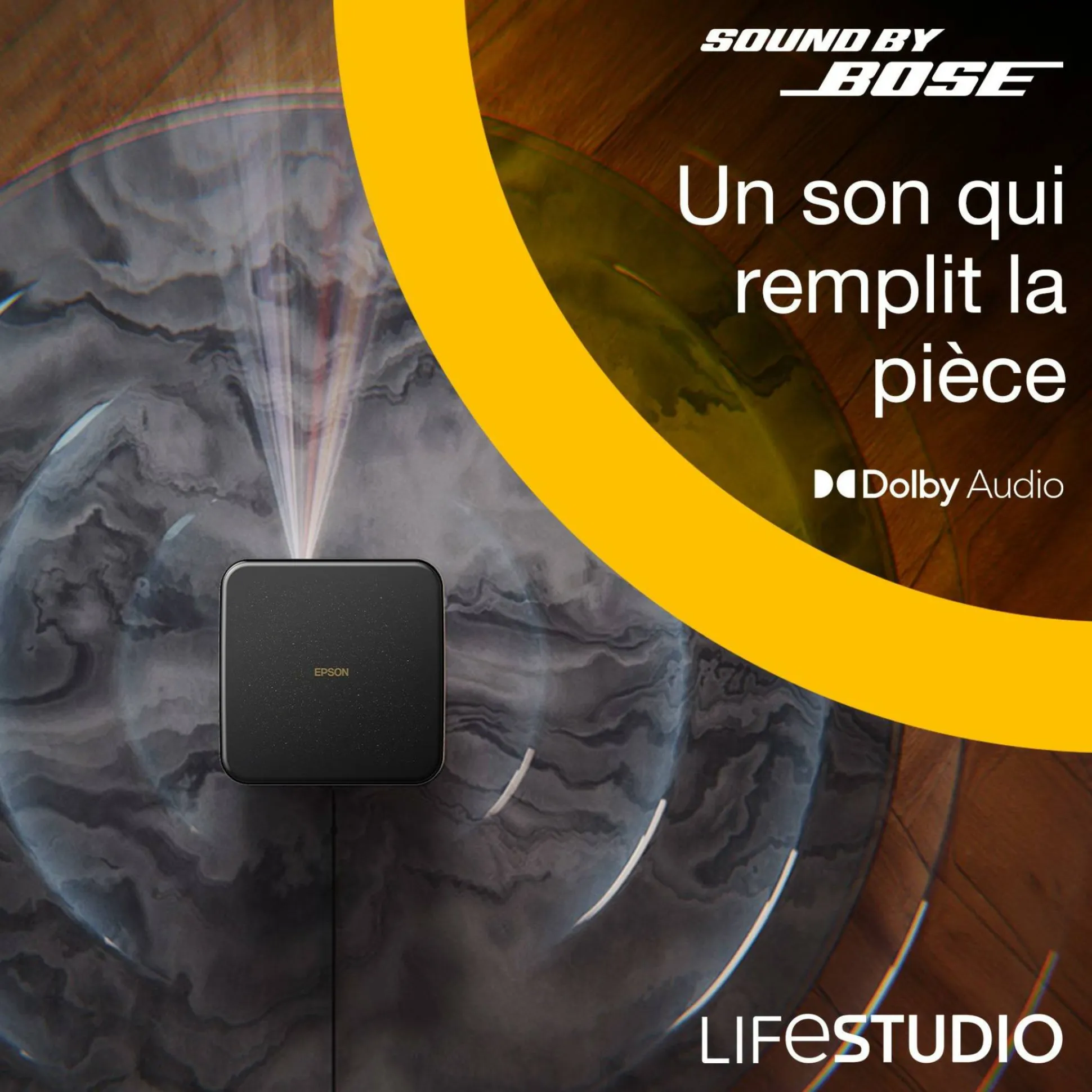 Epson Lifestudio Flex Plus EF-73, Projecteur Smart TV 4K PRO-UHD, portable, 1 000 lumens, Sound by Bose, Google TV, écran de 150 pouces