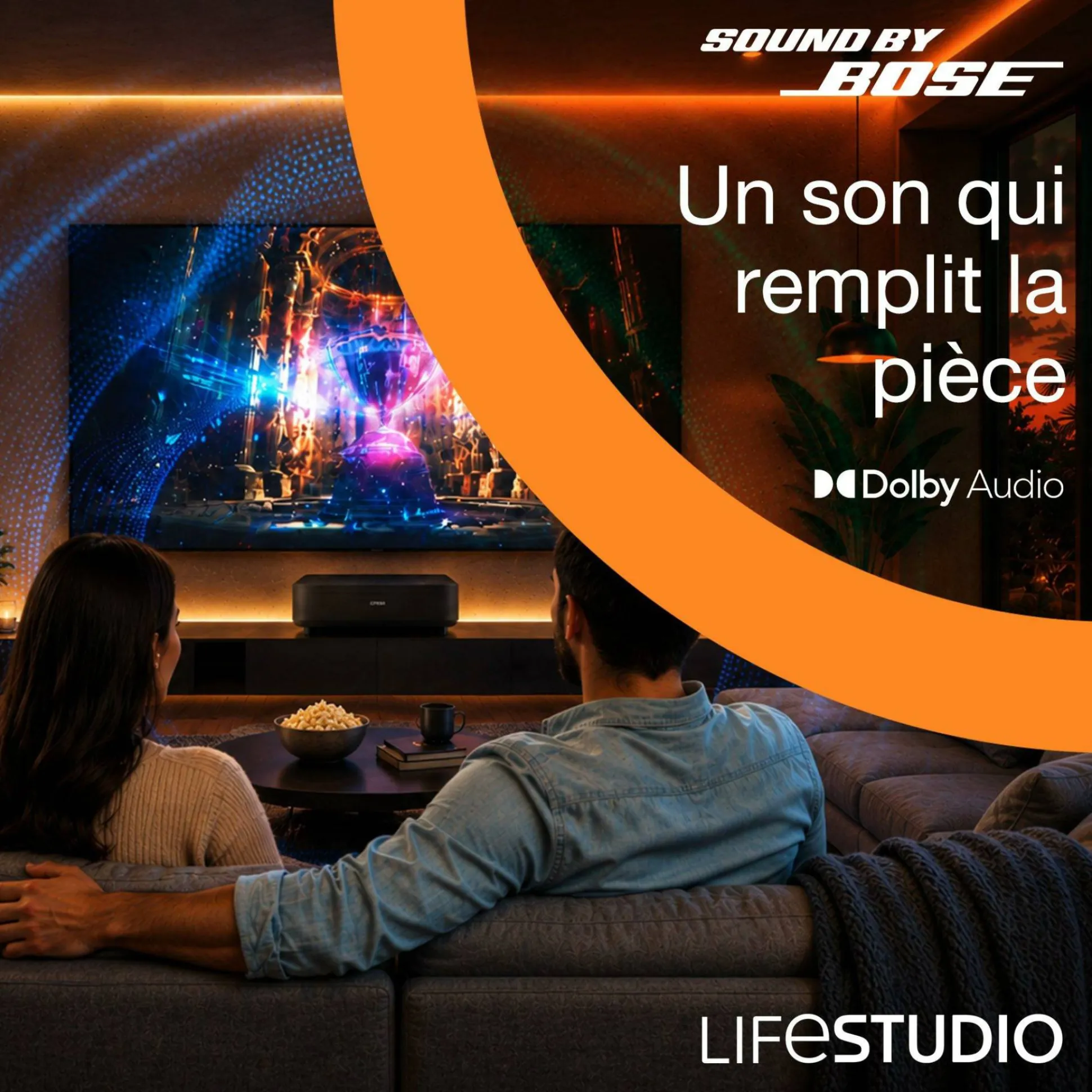 Epson Lifestudio Flex Plus EF-73, Projecteur Smart TV 4K PRO-UHD, portable, 1 000 lumens, Sound by Bose, Google TV, écran de 150 pouces
