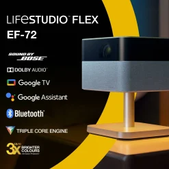 Epson Lifestudio Flex Plus EF-72, Projecteur Smart TV 4K PRO-UHD, portable, 1 000 lumens, Sound by Bose, Google TV, écran de 150 pouces
