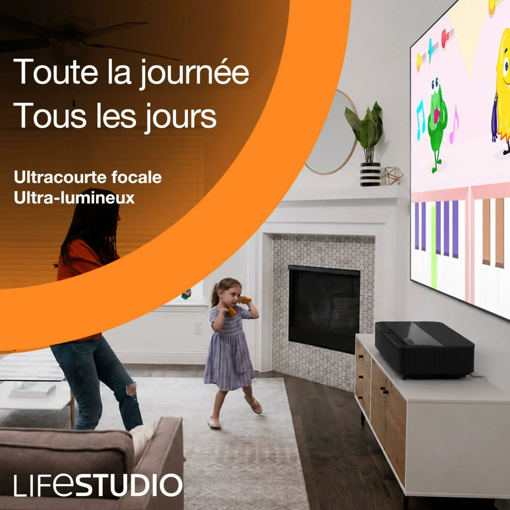 Epson Lifestudio Grand EH-LS670B, Projecteur laser intelligent à ultracourte focale, 4K PRO-UHD, 3 600 lumens, Sound by Bose, Google TV, écran de 120 pouces, garantie de 5 ans
