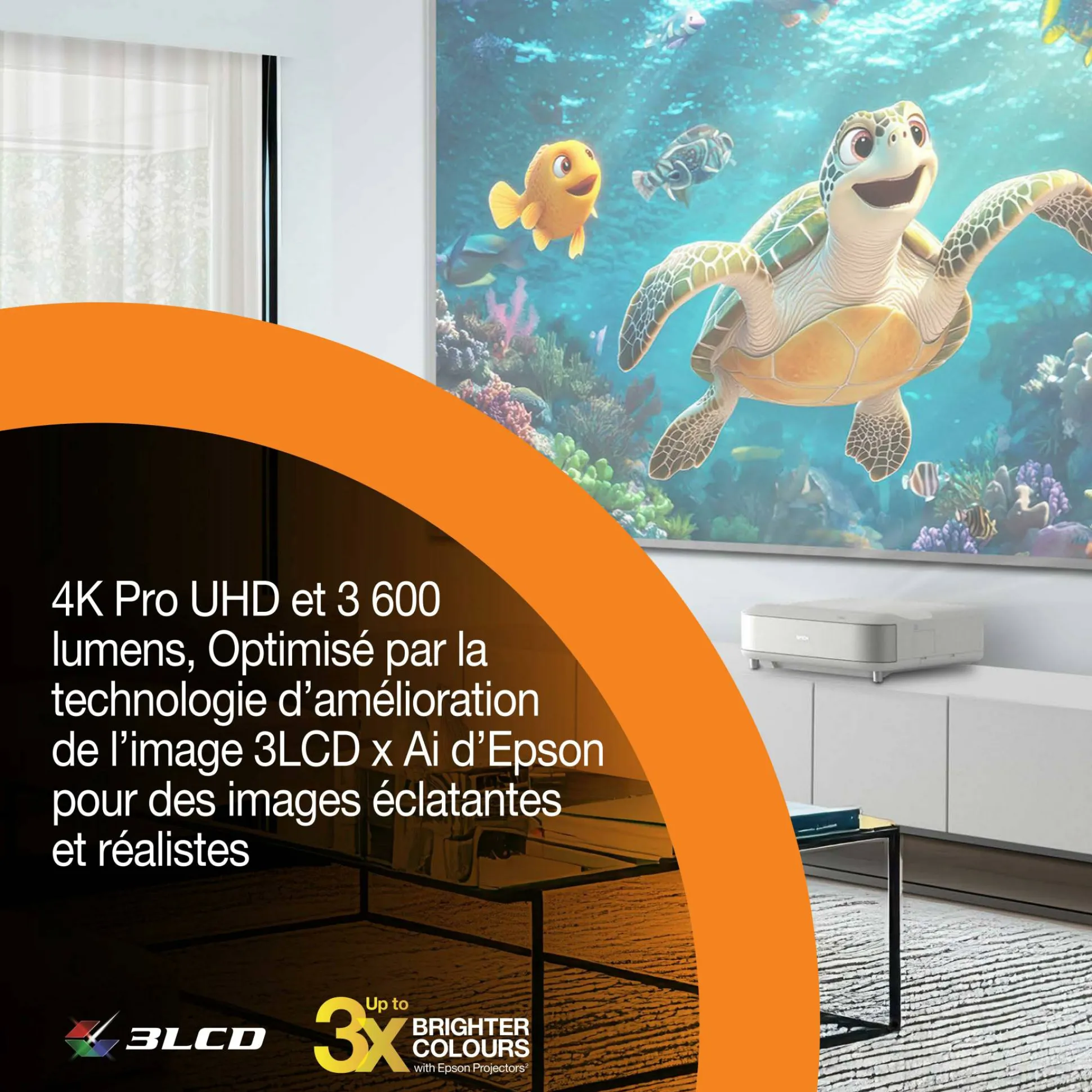 Epson Lifestudio Grand EH-LS670W, Projecteur laser intelligent à ultracourte focale, 4K PRO-UHD, 3 600 lumens, Sound by Bose, Google TV, écran de 120 pouces, garantie de 5 ans