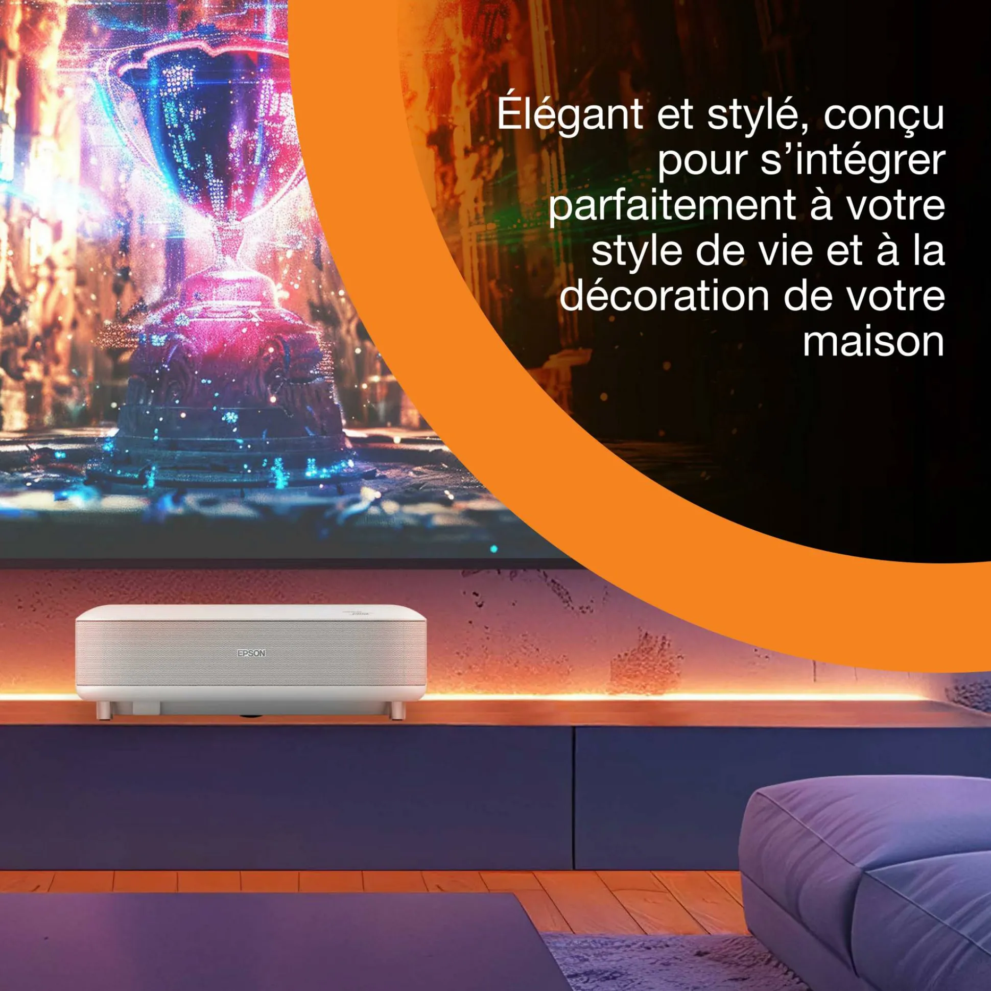 Epson Lifestudio Grand EH-LS670W, Projecteur laser intelligent à ultracourte focale, 4K PRO-UHD, 3 600 lumens, Sound by Bose, Google TV, écran de 120 pouces, garantie de 5 ans