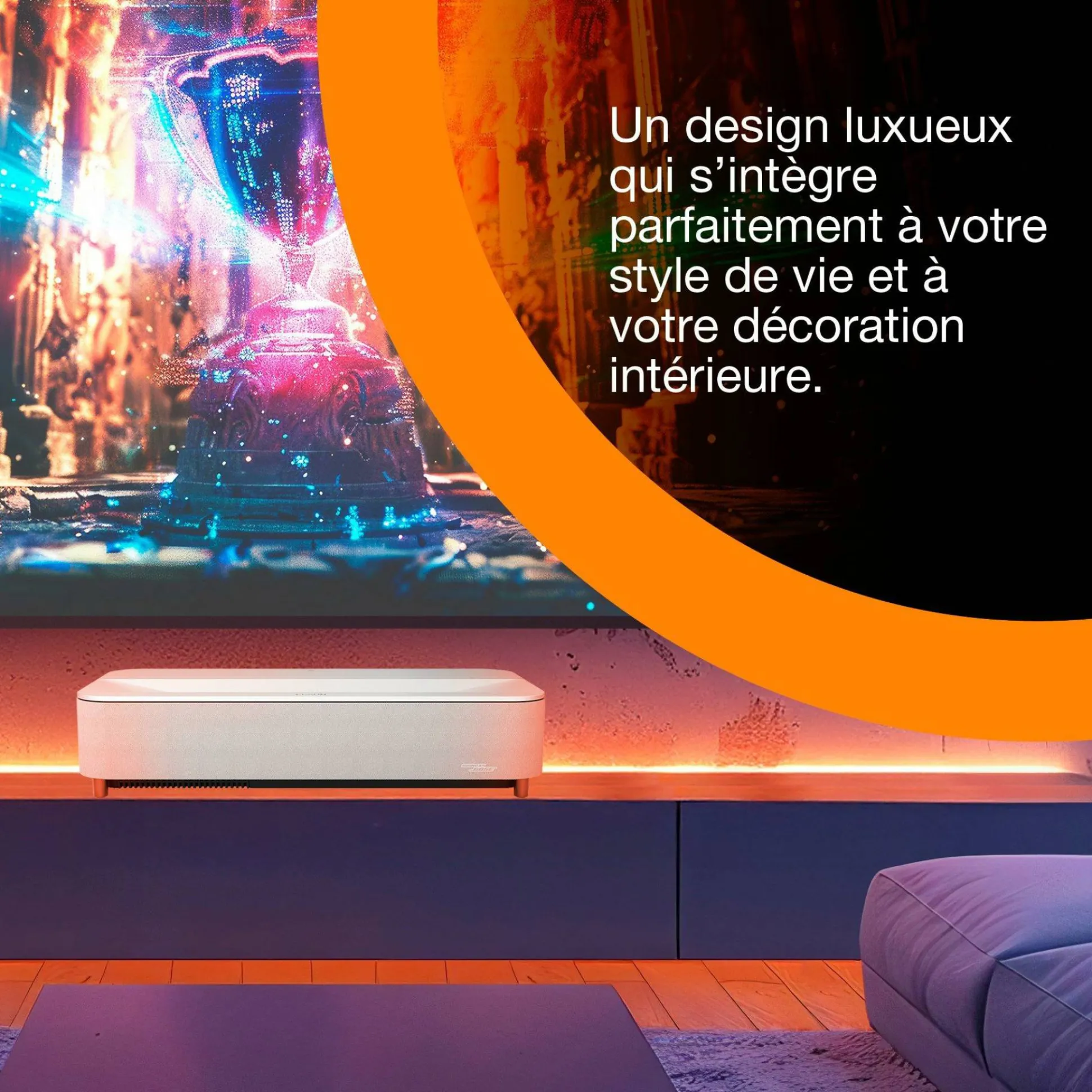 Epson Lifestudio Grand EH-LS670W, Projecteur laser intelligent à ultracourte focale, 4K PRO-UHD, 3 600 lumens, Sound by Bose, Google TV, écran de 120 pouces, garantie de 5 ans