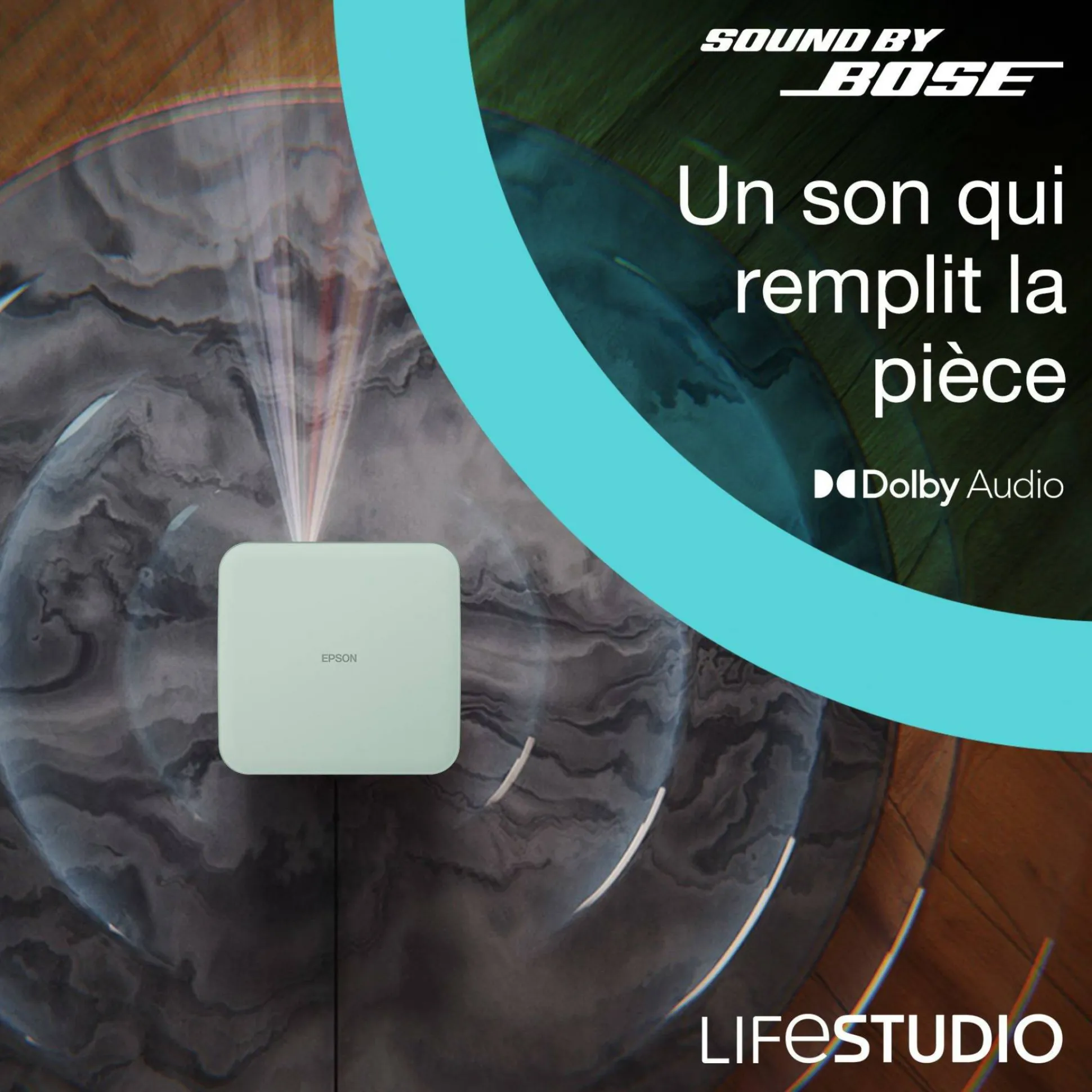 Epson Lifestudio Pop EF-61G, Projecteur Smart TV HD intégrale 1080p, portable, 700 lumens, Sound by Bose, Google TV, écran de 150 pouces