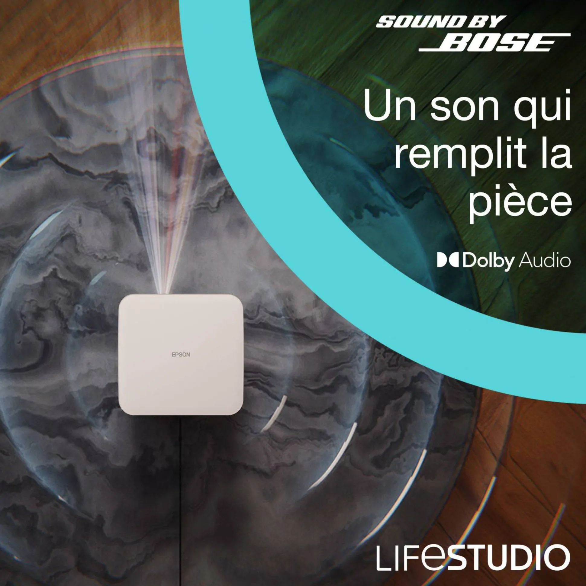 Epson Lifestudio Pop EF-61R, Projecteur Smart TV HD intégrale 1080p, portable, 700 lumens, Sound by Bose, Google TV, écran de 150 pouces