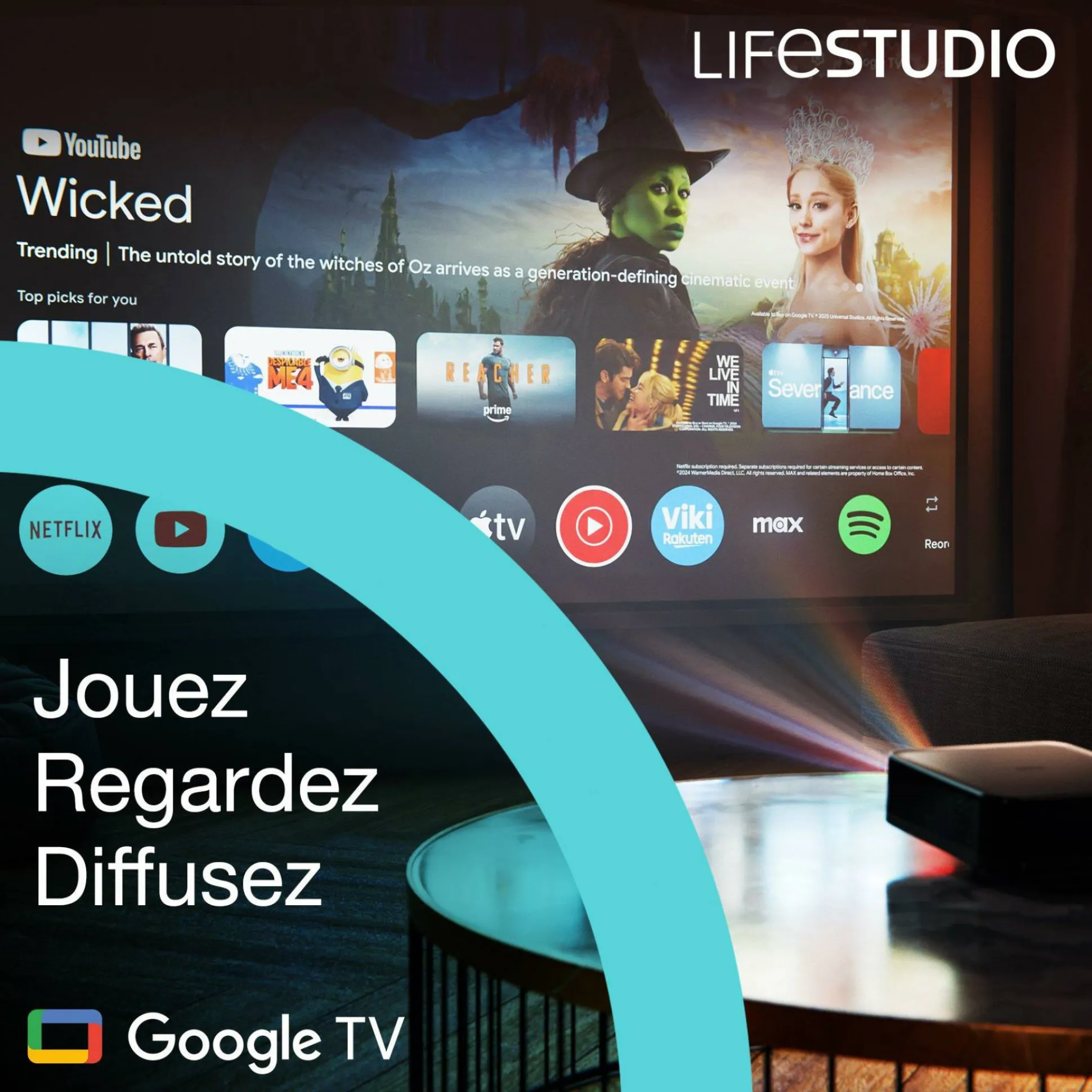 Epson Lifestudio Pop Plus EF-62B, Projecteur Smart TV 4K PRO-UHD, portable, 700 lumens, Sound by Bose, Google TV, écran de 150 pouces