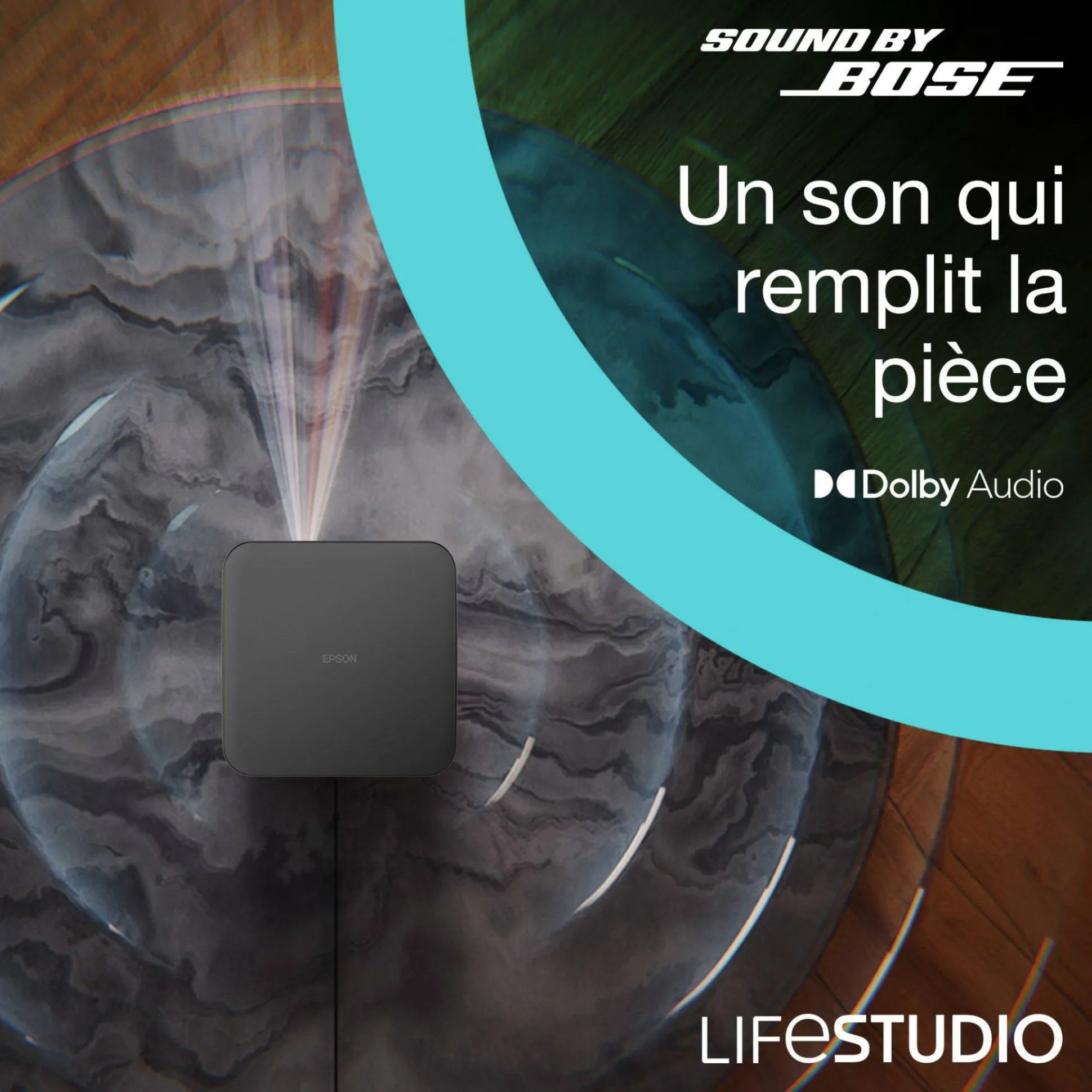 Epson Lifestudio Pop Plus EF-62B, Projecteur Smart TV 4K PRO-UHD, portable, 700 lumens, Sound by Bose, Google TV, écran de 150 pouces