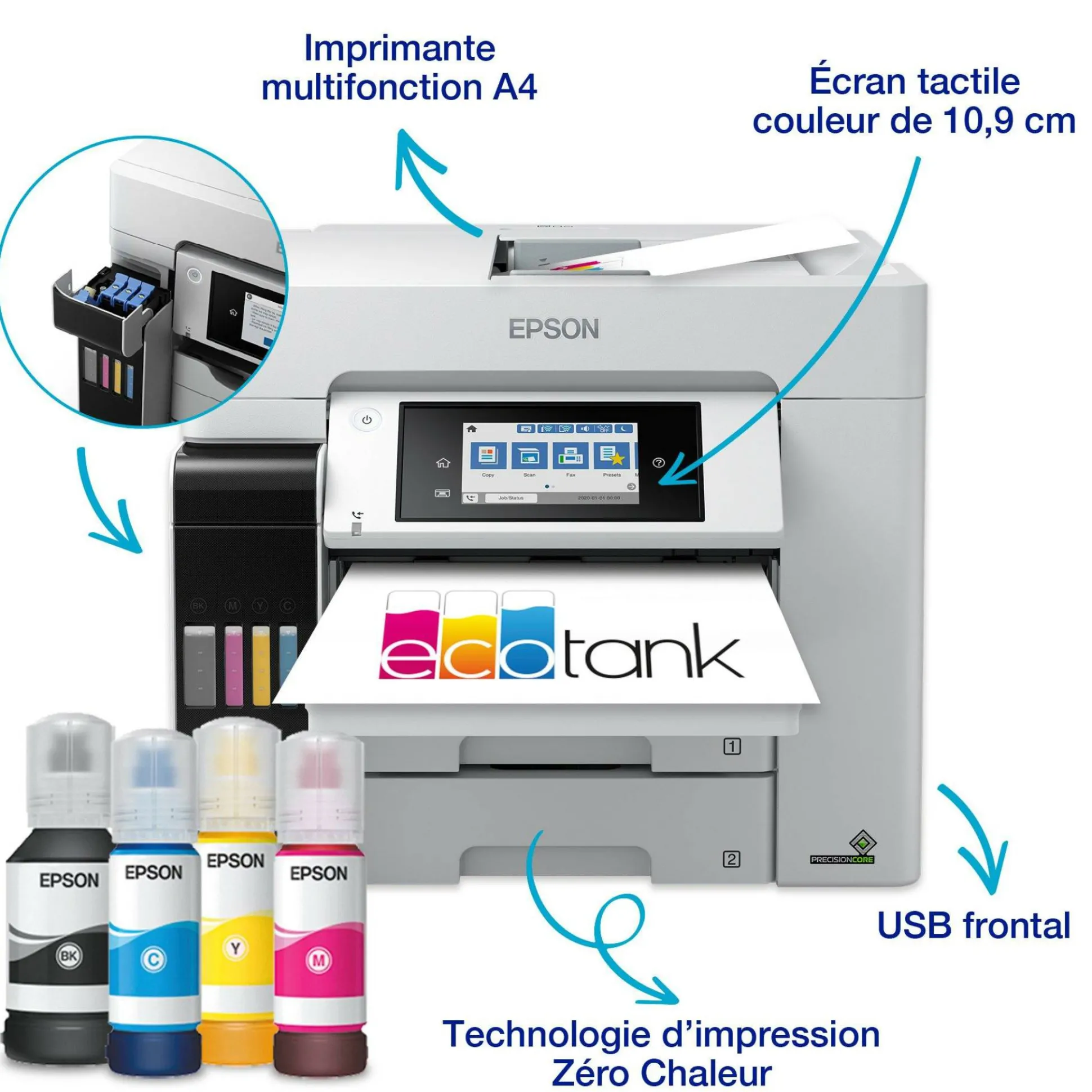 Imprimante multifonction A4 EcoTank ET-5880 avec Wi-Fi, réservoirs d’encre, scanner, copie et fax