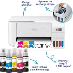 Imprimante multifonction A4 Wi-Fi EcoTank L3276 équipée de réservoirs d’encre, avec jusqu’à 3 ans d’encre inclus