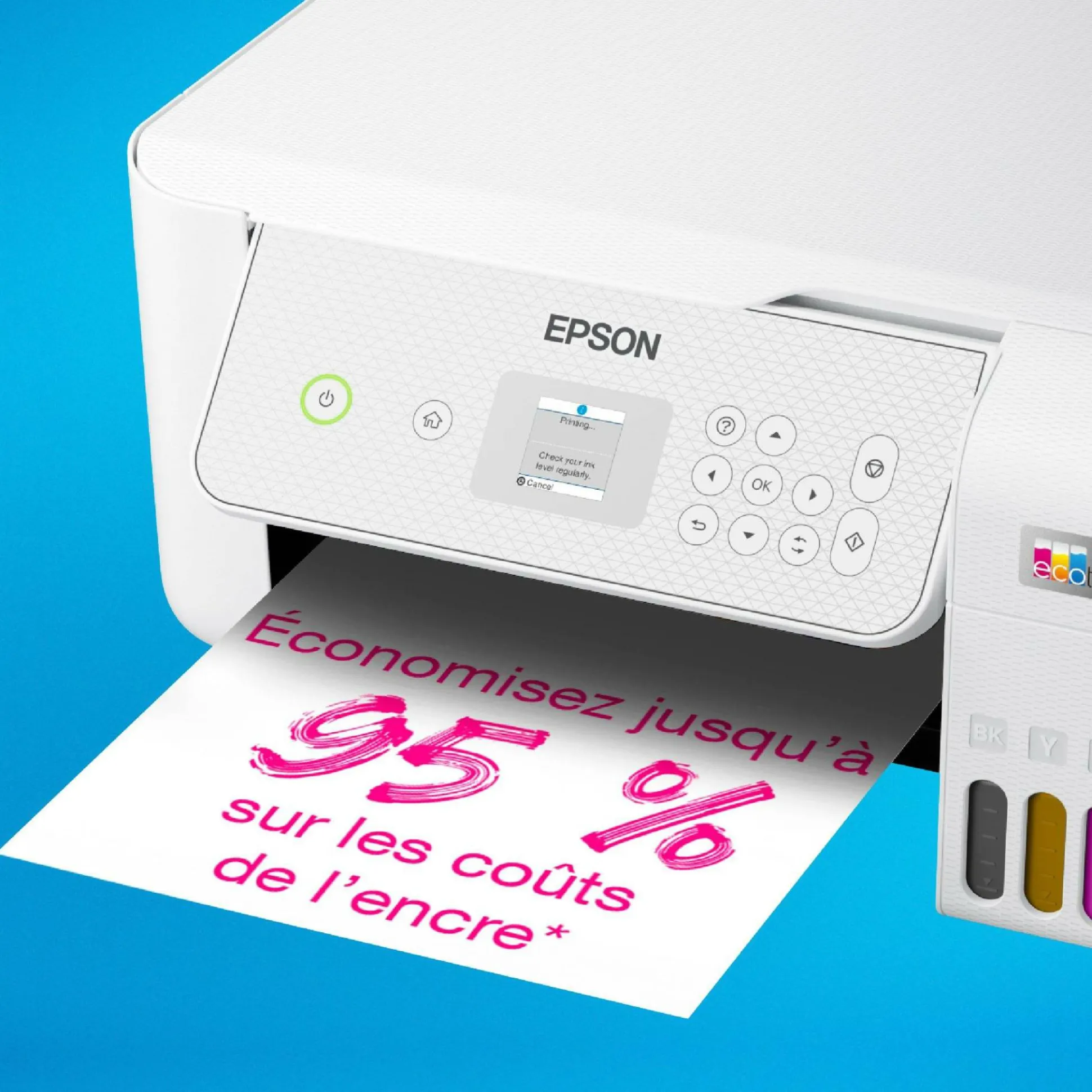 Imprimante multifonction A4 Wi-Fi EcoTank ET-2876 équipée de réservoirs d’encre, avec jusqu’à 3 ans d’encre inclus