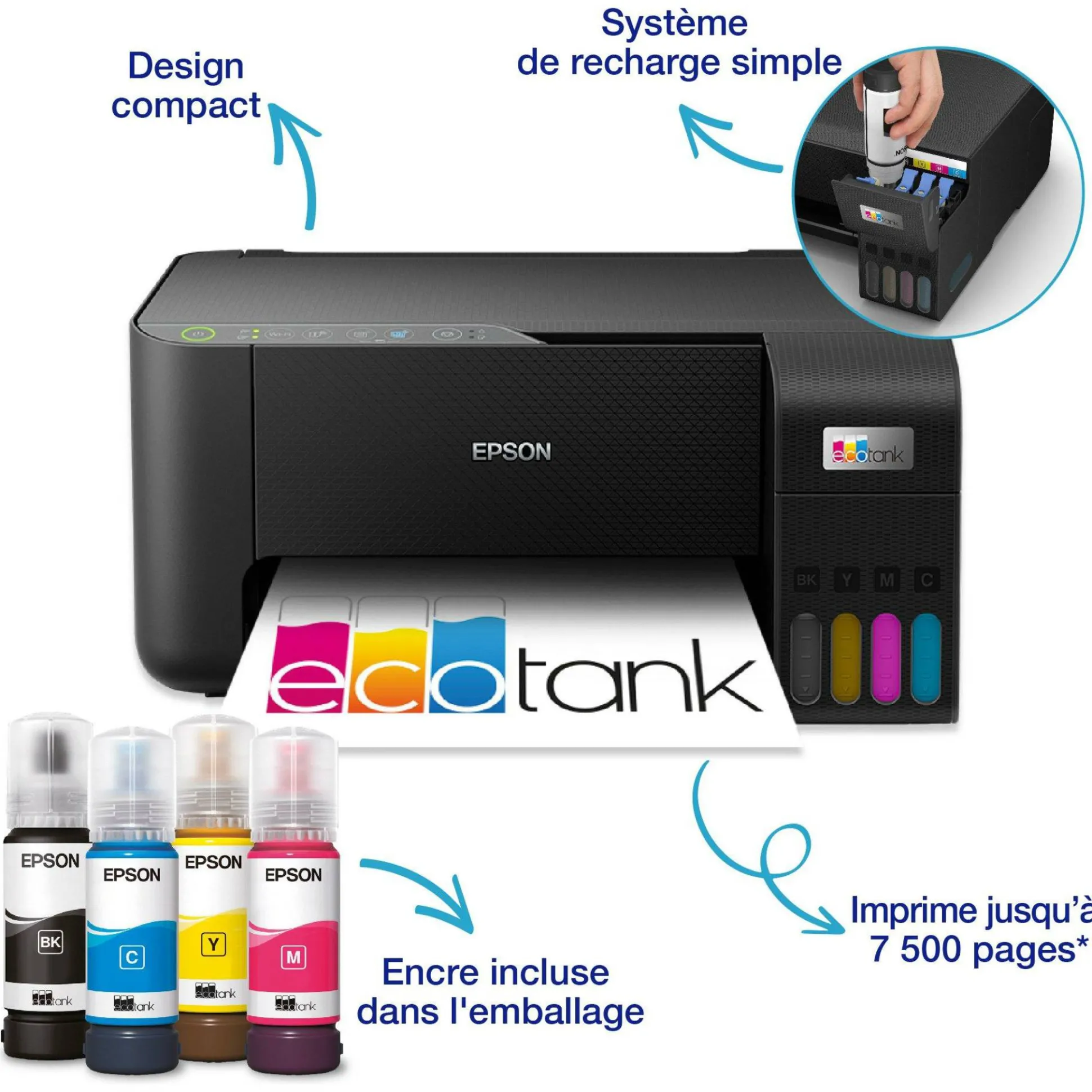 Imprimante multifonction A4 Wi-Fi EcoTank ET-2864 équipée de réservoirs d’encre, avec jusqu’à 3 ans d’encre inclus