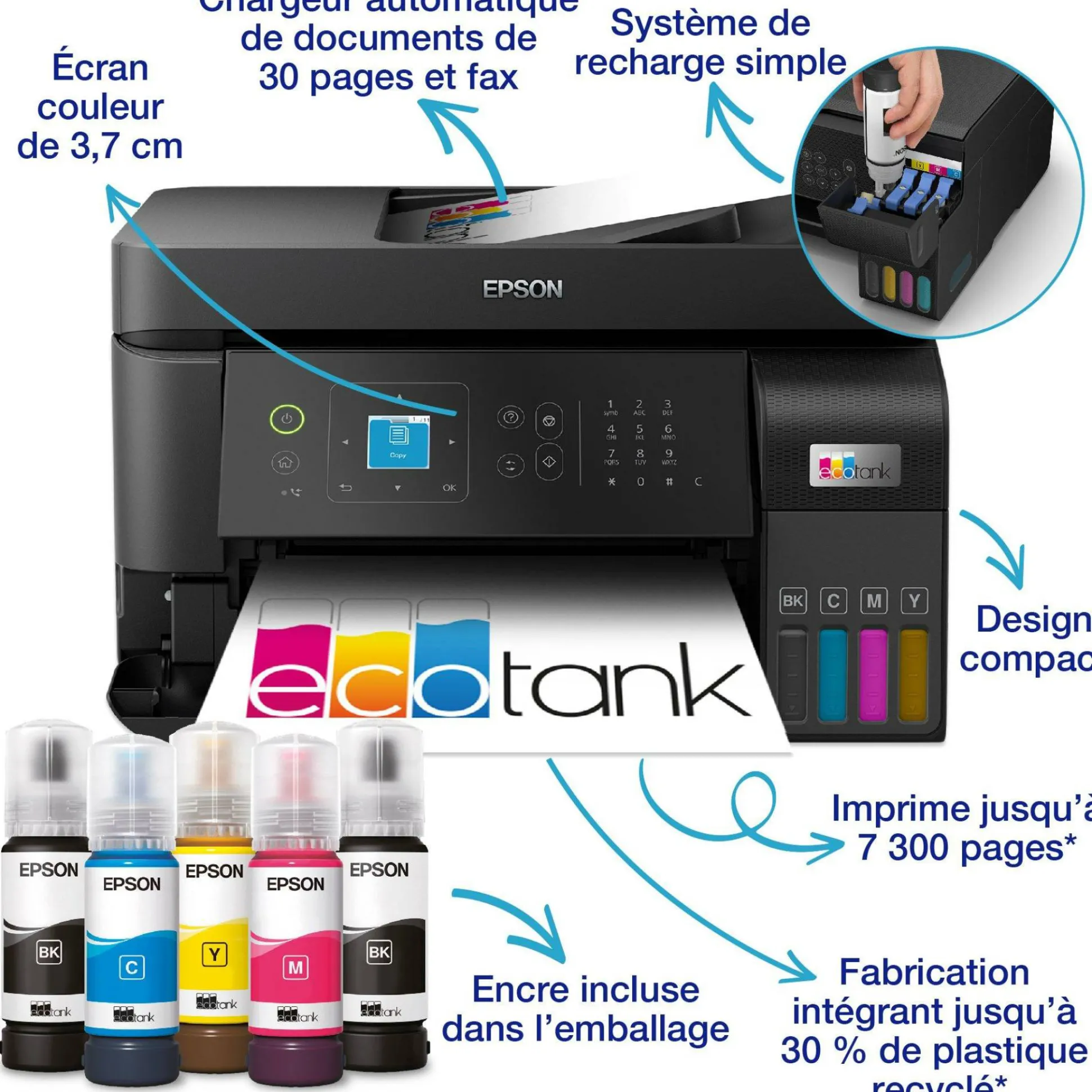 Imprimante multifonction A4 Wi-Fi EcoTank ET-4810 équipée de réservoirs d’encre, avec jusqu’à 3 ans d’encre inclus