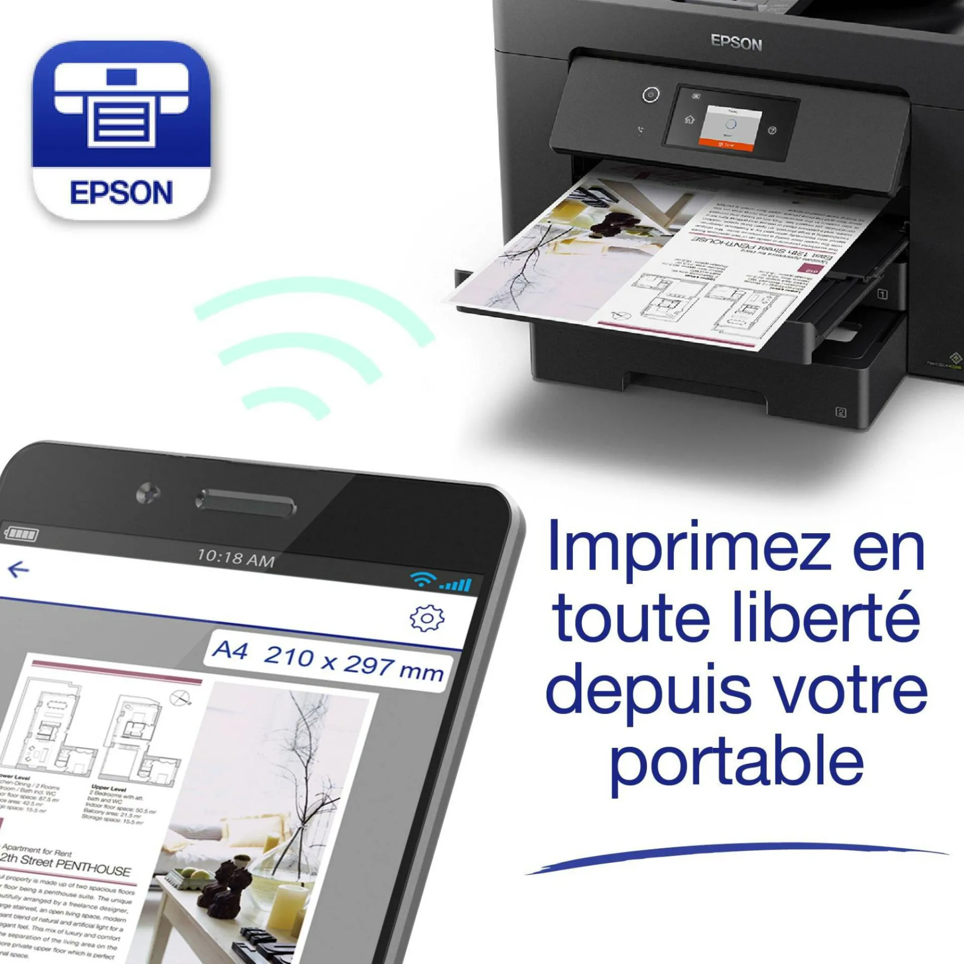 Imprimante multifonction Jet d’Encre A3 WorkForce WF-7830DTWF et 3 mois d’approvisionnement en encre offerts avec l’abonnement ReadyPrint*