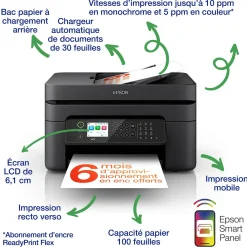 Imprimante multifonction Jet d’Encre A4 WorkForce WF-2950DWF et 6 mois d’encre offerts* avec l’abonnement ReadyPrint