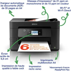 Imprimante multifonction Jet d’Encre A4 WorkForce Pro WF-3820DWF et 6 mois d’encre offerts* avec l’abonnement ReadyPrint