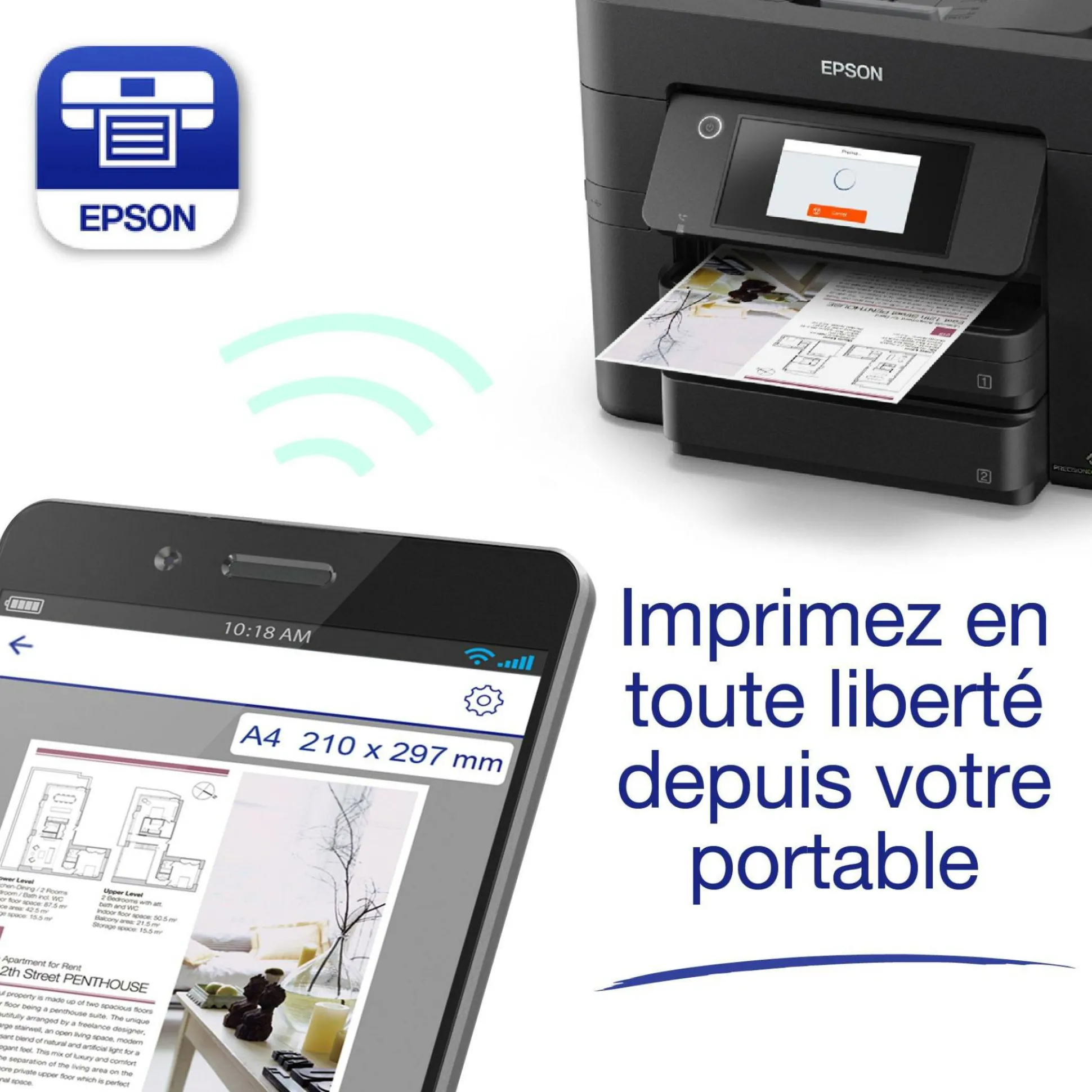 Imprimante multifonction Jet d’Encre A4 WorkForce WF-4830DTWF et 6 mois d’approvisionnement en encre offerts avec l’abonnement ReadyPrint*
