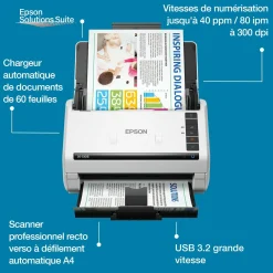 Le scanner recto verso automatique WorkForce DS-530III permet de numériser rapidement les documents professionnels