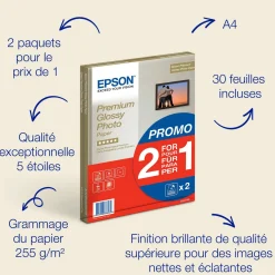 Papier photo A4 brillant Epson Premium 255 g/m2, 30 feuilles