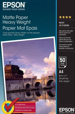 Papier photo A4 mat Epson 167 g/m2, 50 feuilles