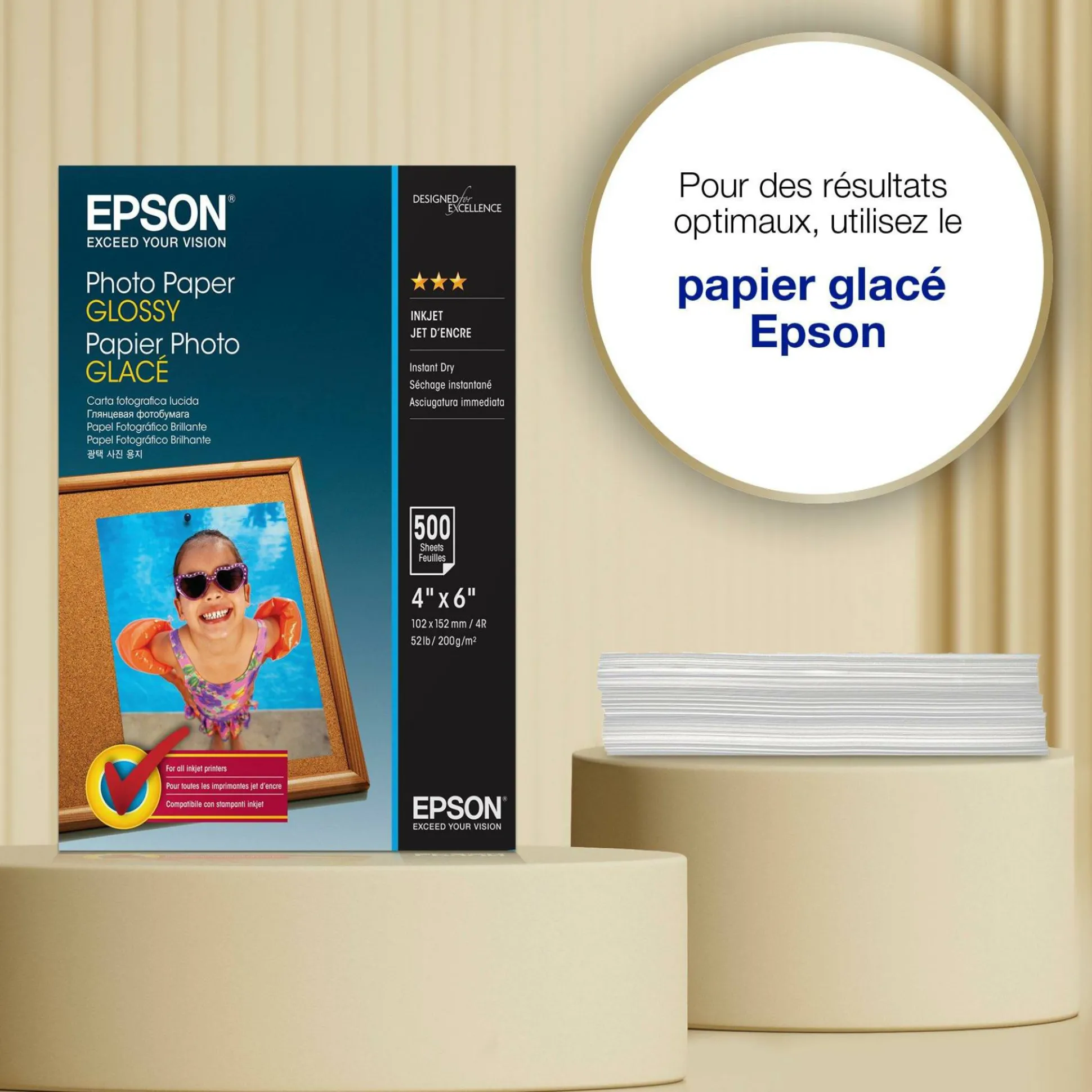 Papier photo brillant Epson (100 x 150 mm), 200 g/m2, 500 feuilles