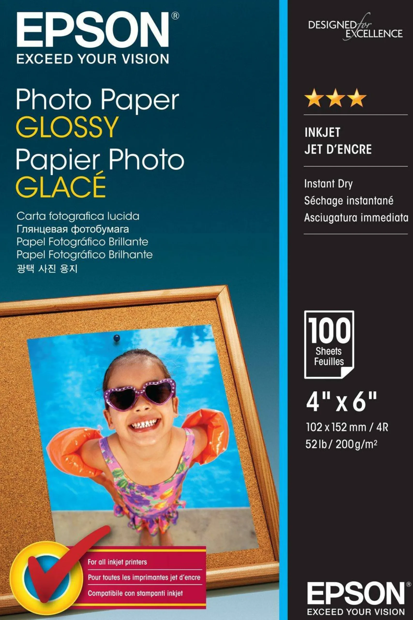 Papier photo brillant Epson (100 x 150 mm), 200 g/m2, 100 feuilles