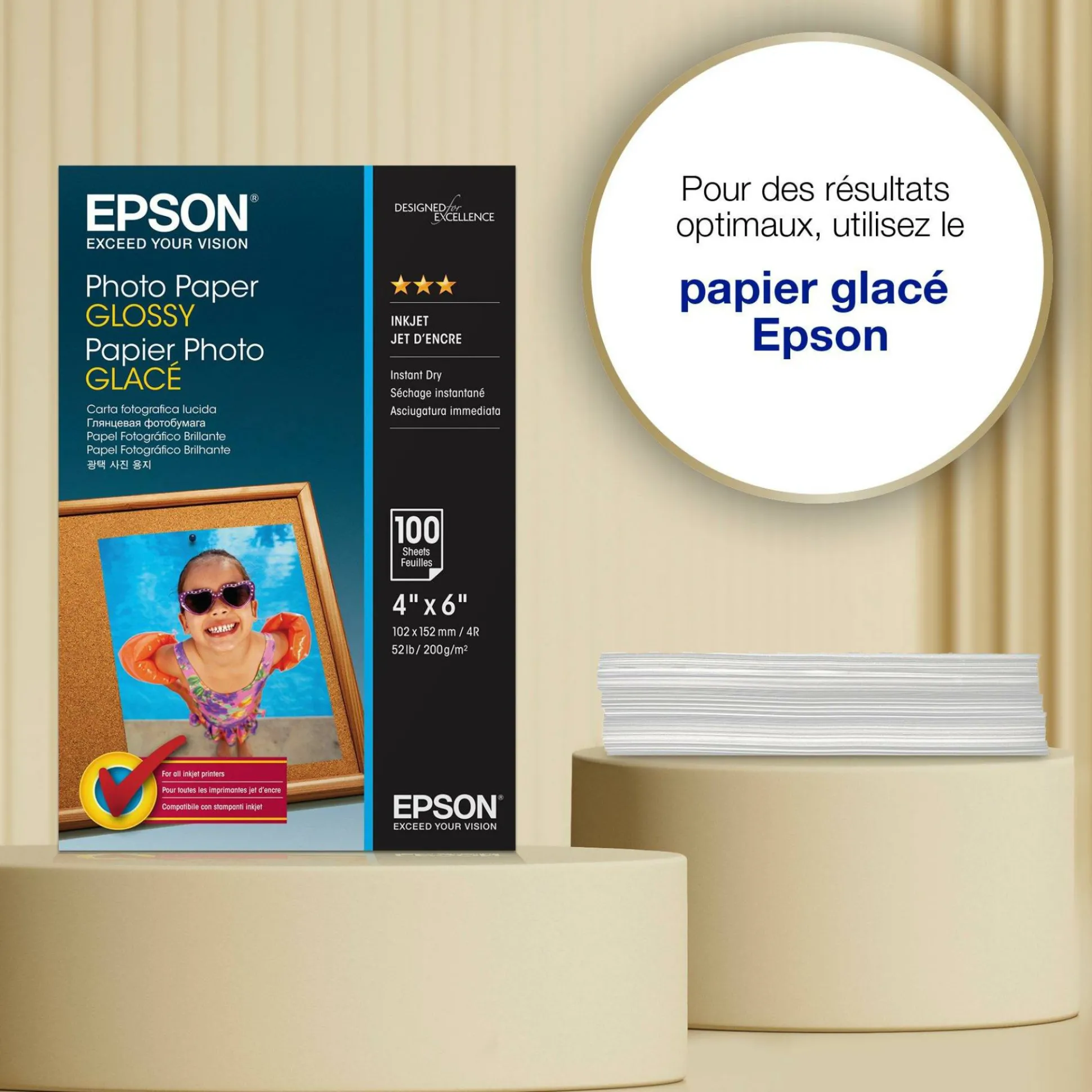 Papier photo brillant Epson (100 x 150 mm), 200 g/m2, 100 feuilles