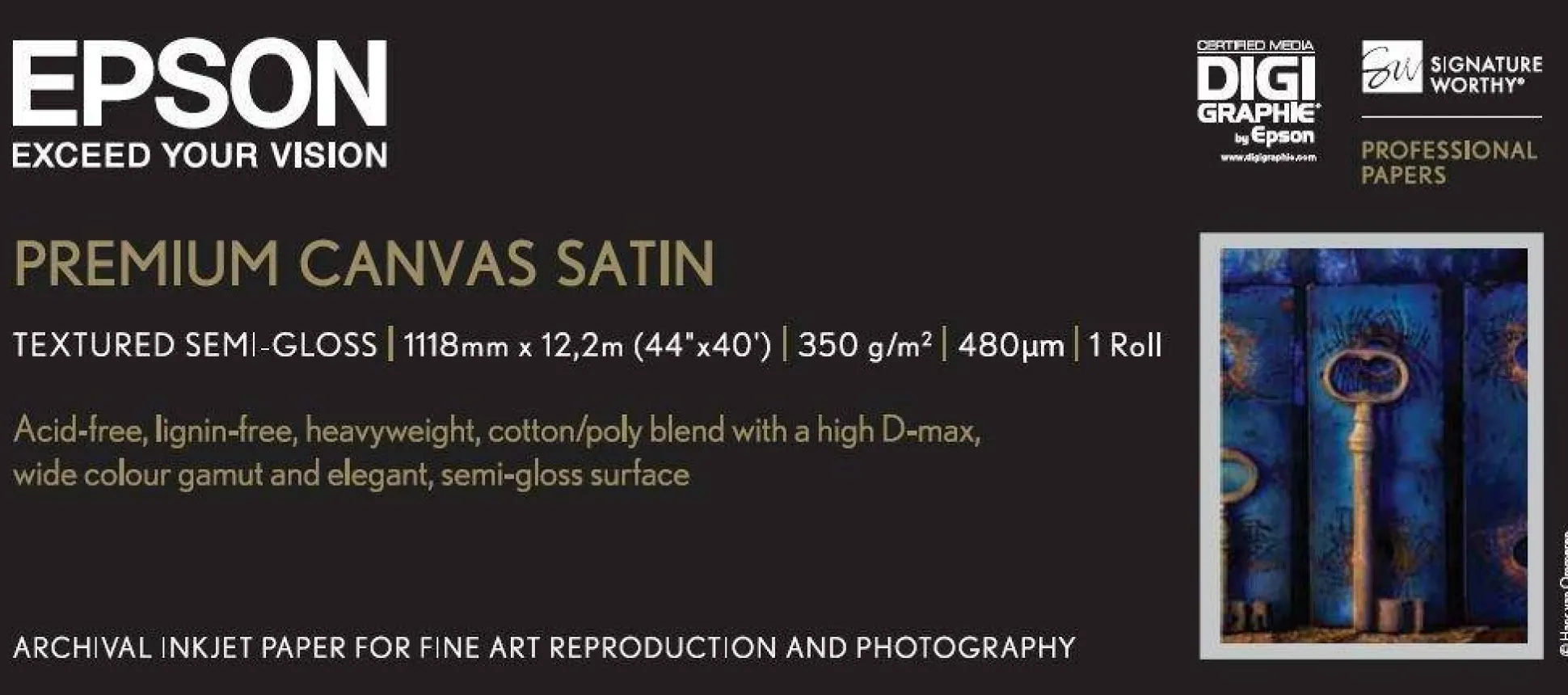 Premium Canvas Satin Roll, 44" x 12,2 m, 350g/m2