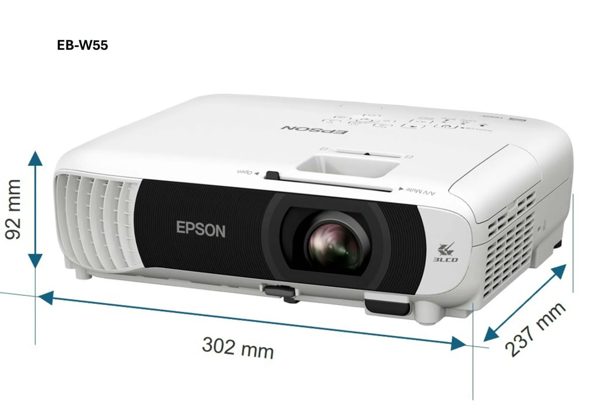 Projecteur à lampe WXGA EB-W55, Wi-Fi intégré, 2 ports HDMI, 4 000 lumens, grande taille d’image jusqu’à 320 pouces (8,13 m)