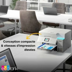 Solution d’impression A4 blanche EcoTank ET-4956 équipée d’une connexion Wi-Fi et de réservoirs d’encre, avec jusqu’à 3 ans d’encre inclus