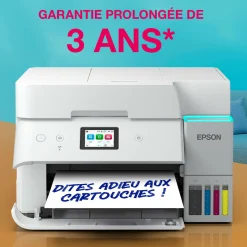 Solution d’impression A4 blanche EcoTank ET-4956 équipée d’une connexion Wi-Fi et de réservoirs d’encre, avec jusqu’à 3 ans d’encre inclus