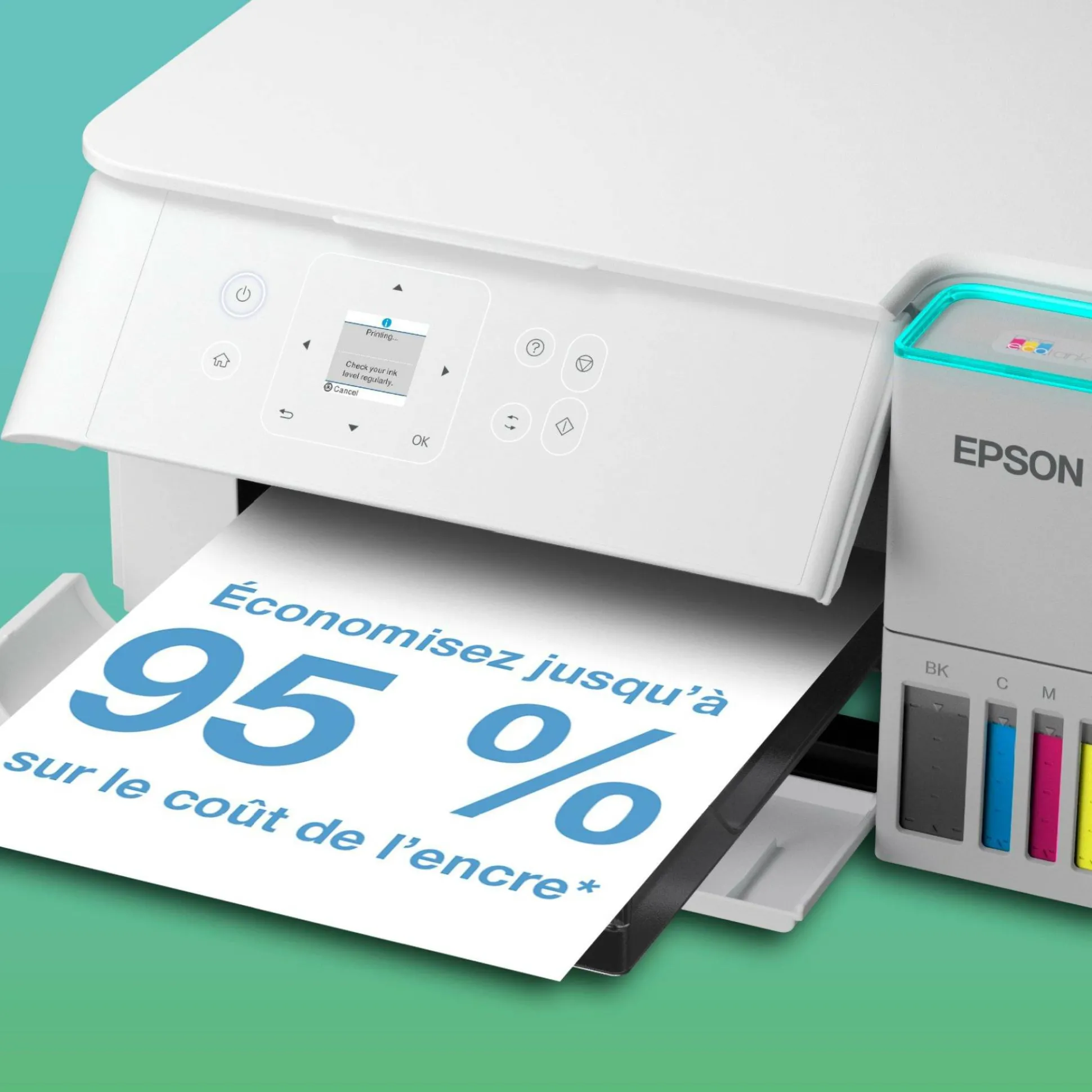 Solution d’impression A4 blanche EcoTank ET-2959 équipée d’une connexion Wi-Fi et de réservoirs d’encre, avec jusqu’à 3 ans d’encre inclus