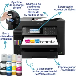 Solution d’impression A3+ EcoTank ET-16655 avec Wi-Fi, réservoirs d’encre et fax