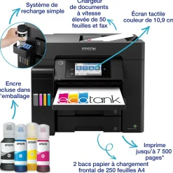 Solution d’impression A4 EcoTank ET-5855 avec Wi-Fi, réservoirs d’encre et fax