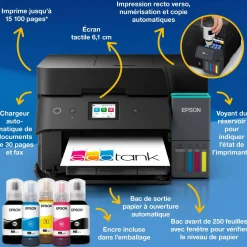Solution d’impression A4 Wi-Fi EcoTank ET-4955 équipée de réservoirs d’encre, avec jusqu’à 3 ans d’encre inclus