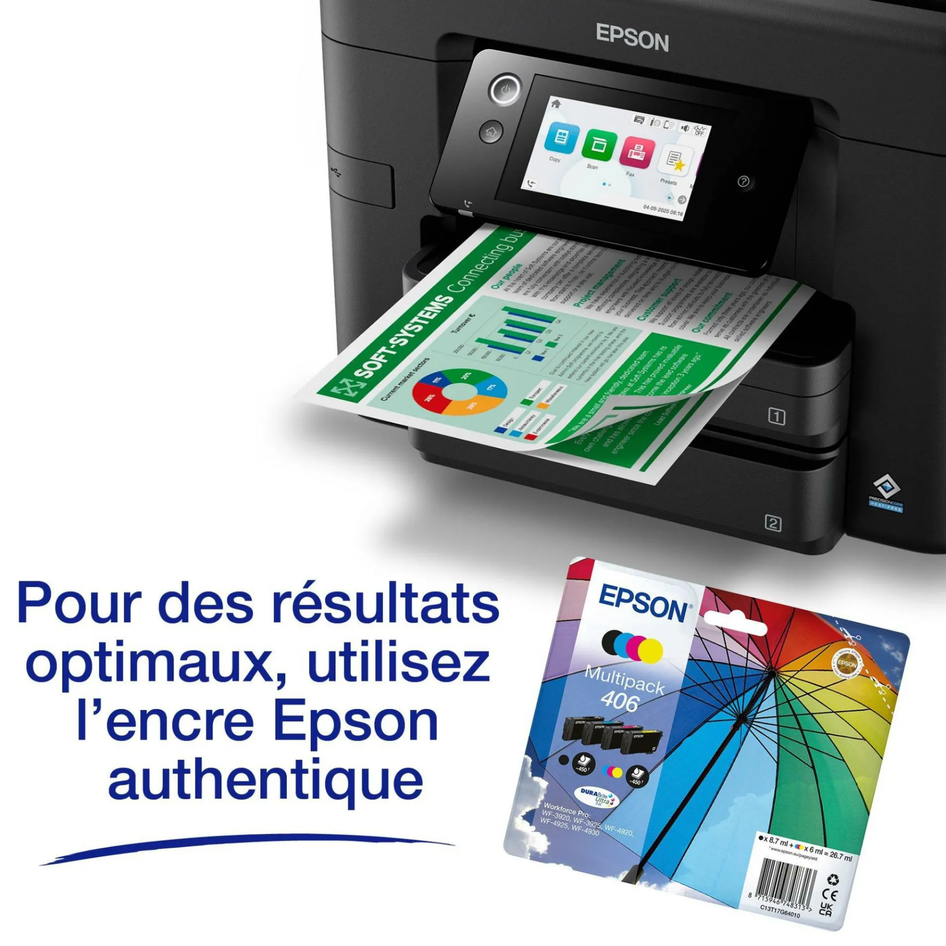 Solution d’impression Jet d’Encre A4 sans fil WorkForce Pro WF-4930 et 6 mois d’approvisionnement en encre offerts avec l’abonnement à ReadyPrint*