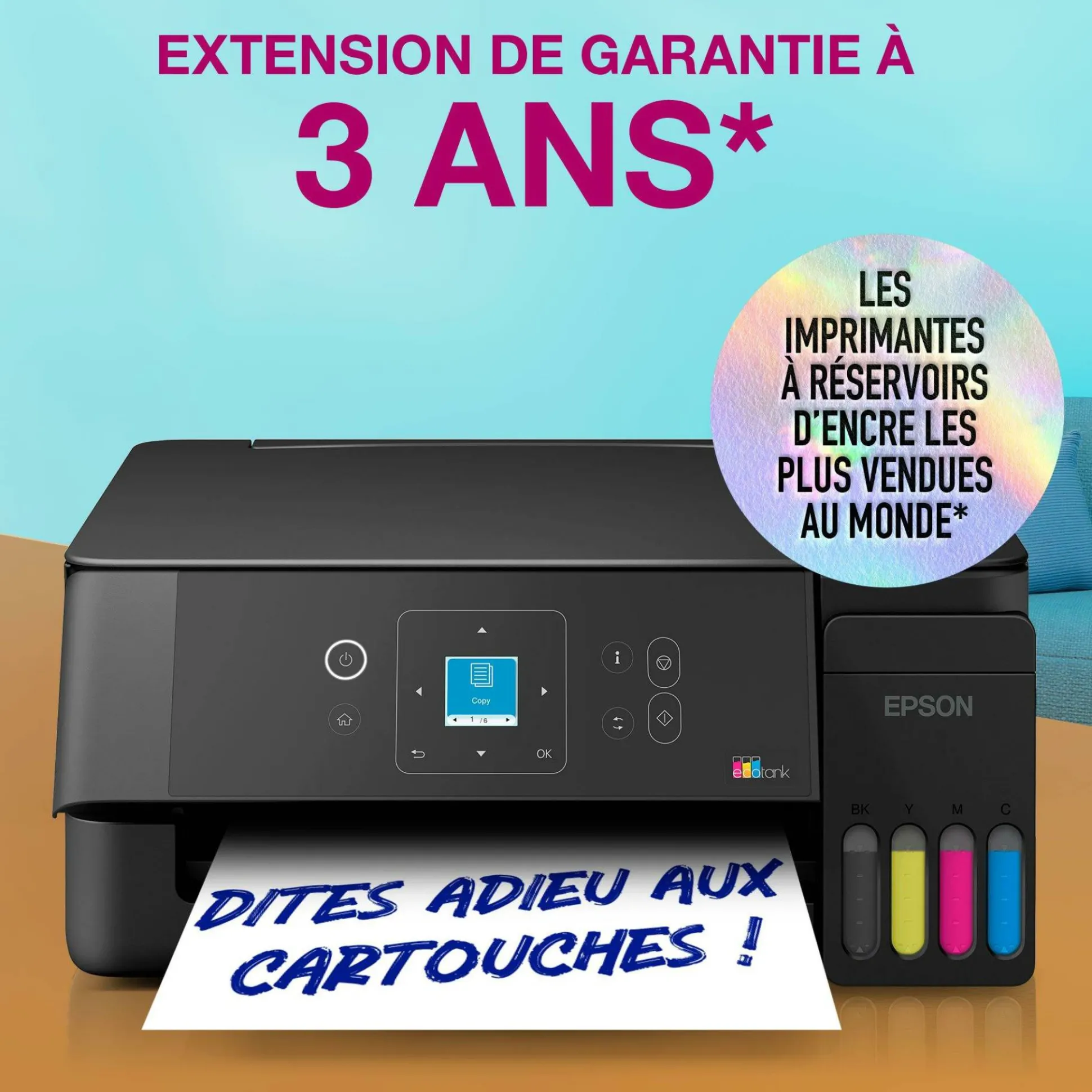 Solution d’impression multifonction A4 Wi-Fi et AirPrint EcoTank ET-2925 équipée de réservoirs d’encre, écran LCD et jusqu’à 3 ans d’encre inclus
