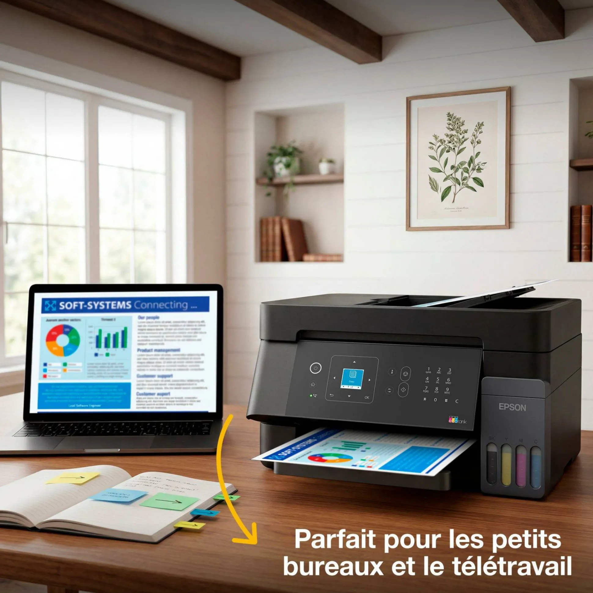 Solution d’impression multifonction A4 Wi-Fi et AirPrint EcoTank ET-4905 équipée de réservoirs d’encre, d’un écran LCD et d’un chargeur automatique de documents, avec jusqu’à 3 ans d’encre inclus