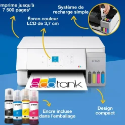 Solution d’impression multifonction A4 Wi-Fi et AirPrint EcoTank ET-2926 équipée de réservoirs d’encre, écran LCD et jusqu’à 3 ans d’encre inclus