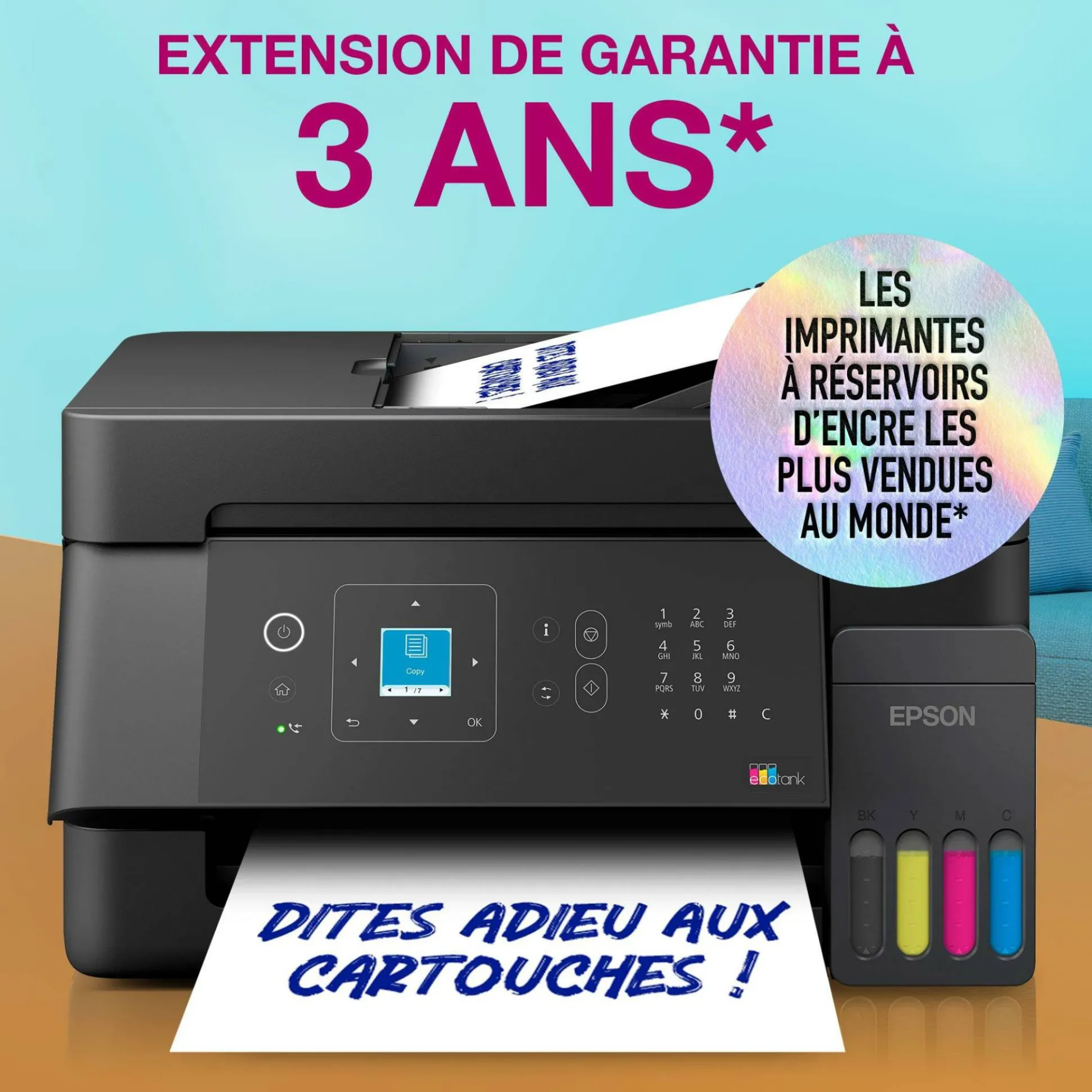 Solution d’impression multifonction A4 Wi-Fi et AirPrint EcoTank L5390 équipée de réservoirs d’encre, d’un écran LCD et d’un chargeur automatique de documents, avec jusqu’à 3 ans d’encre inclus