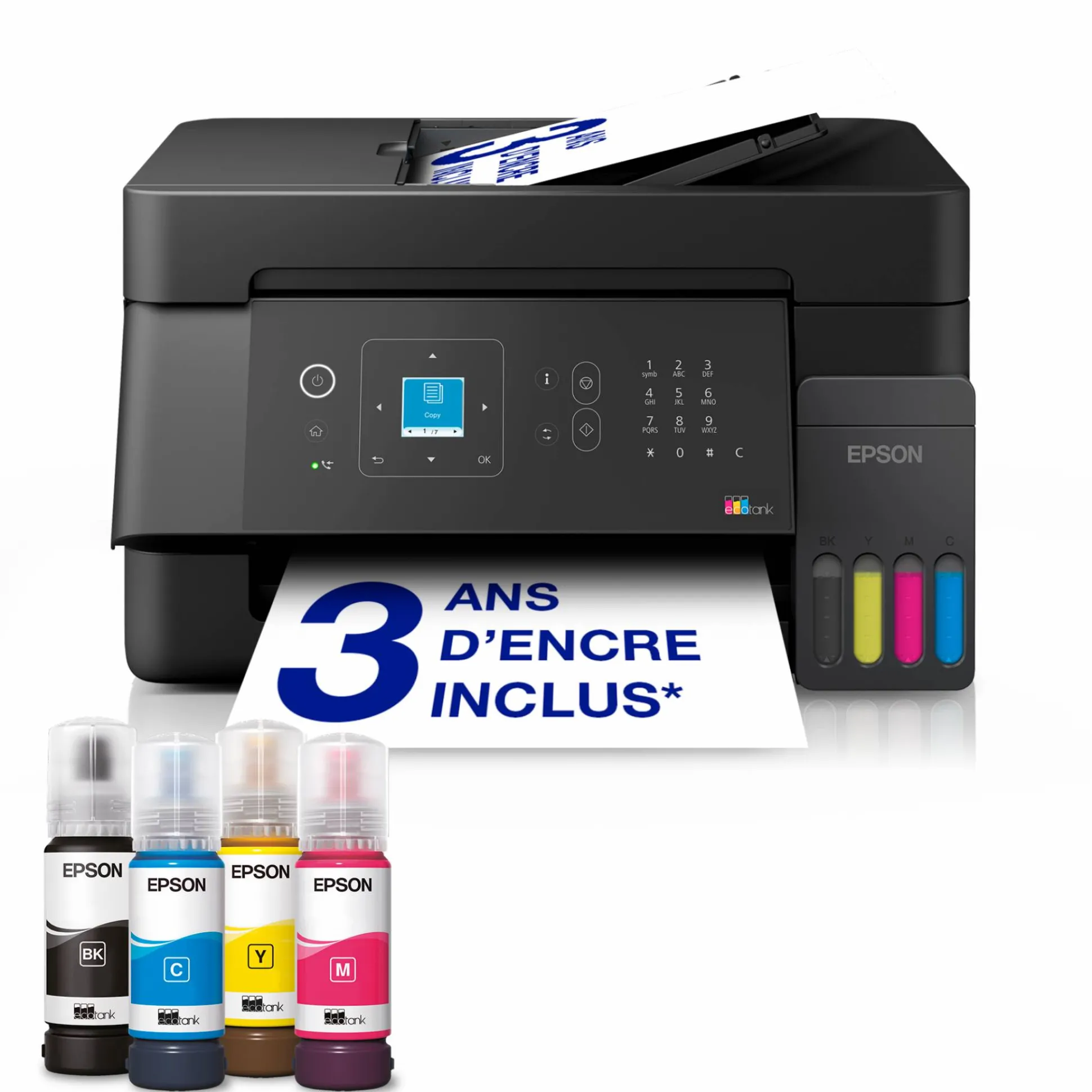 Solution d’impression multifonction A4 Wi-Fi et AirPrint EcoTank L5390 équipée de réservoirs d’encre, d’un écran LCD et d’un chargeur automatique de documents, avec jusqu’à 3 ans d’encre inclus