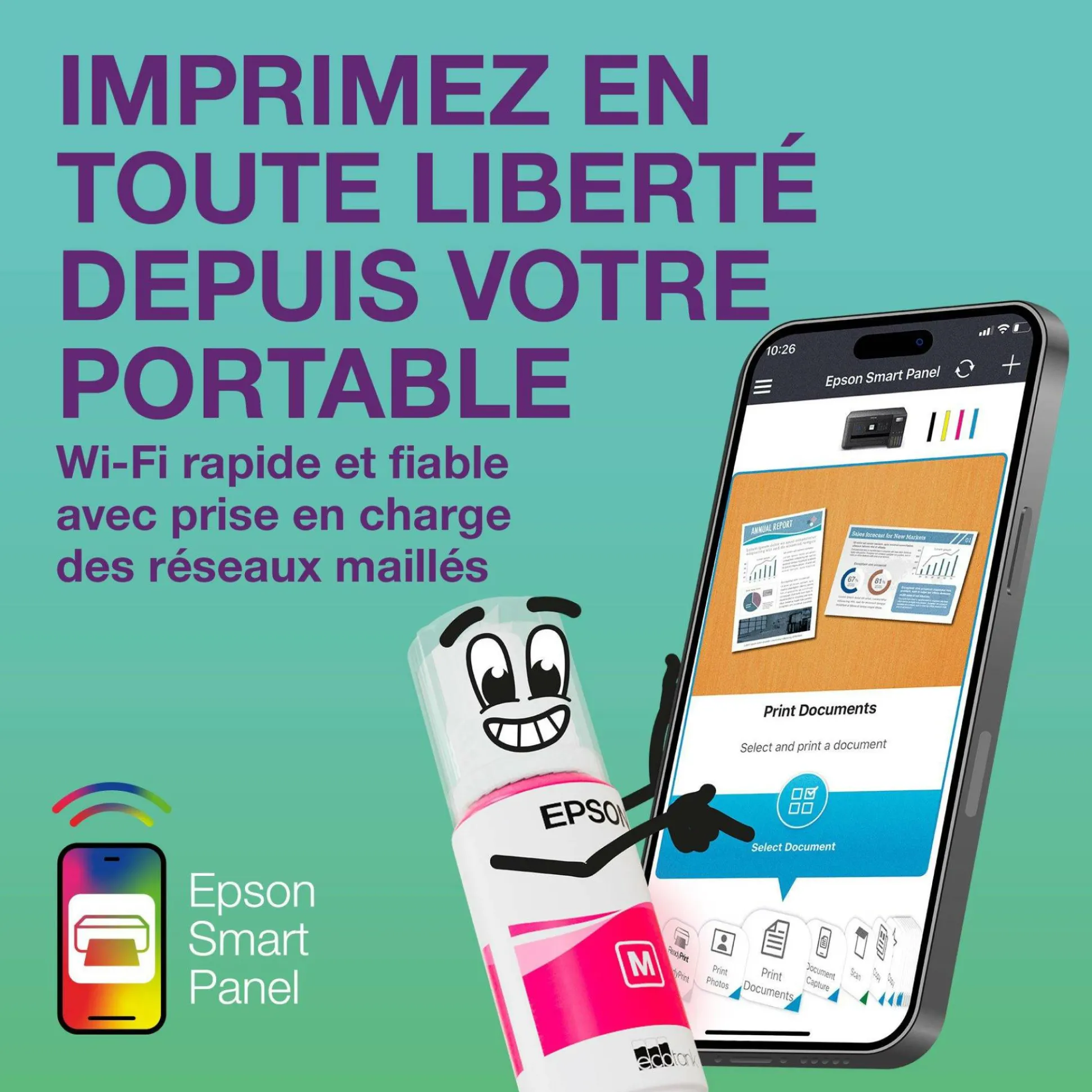 Solution d’impression multifonction A4 Wi-Fi et AirPrint EcoTank ET-2927 équipée de réservoirs d’encre, écran LCD et jusqu’à 3 ans d’encre inclus