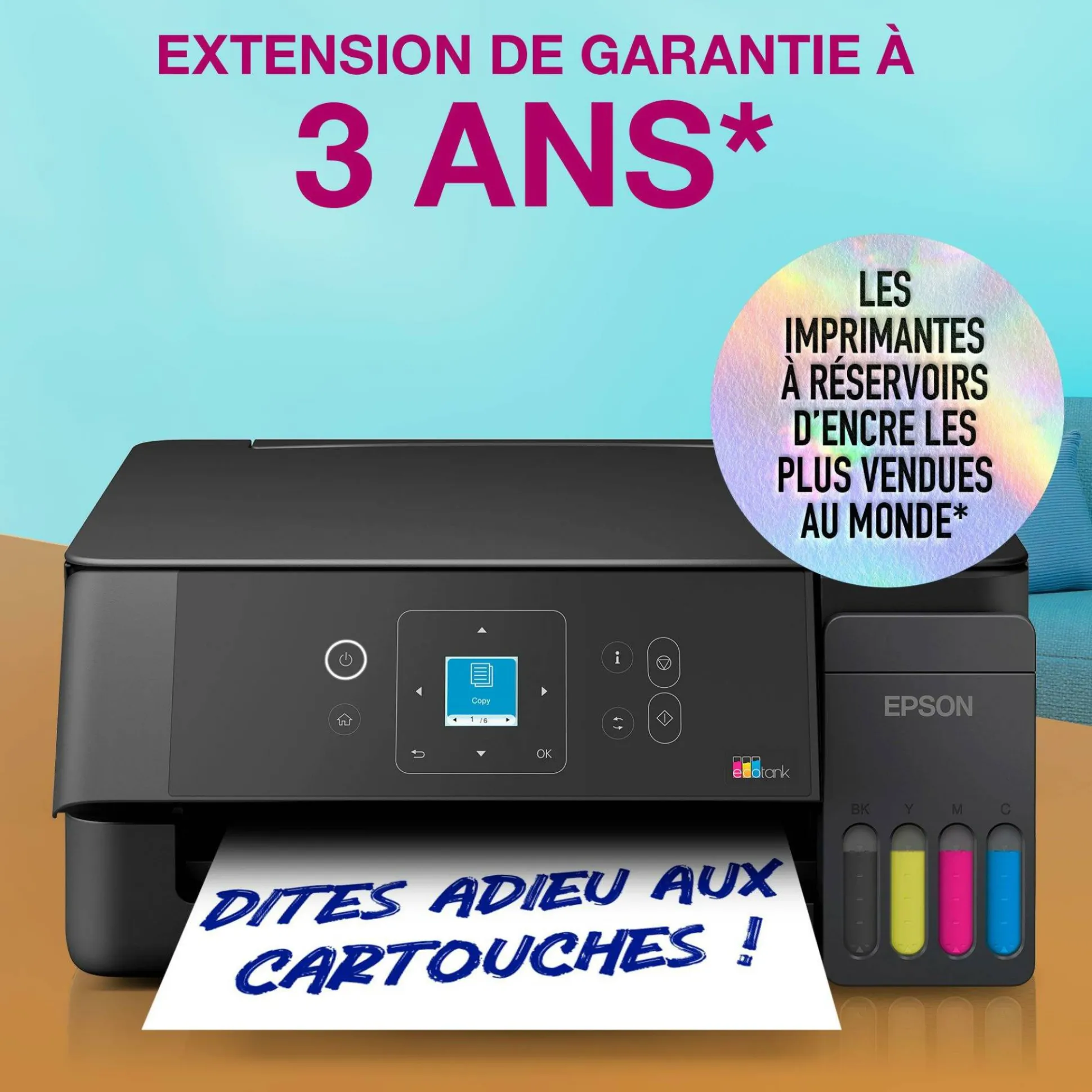 Solution d’impression multifonction A4 Wi-Fi et AirPrint EcoTank ET-2927 équipée de réservoirs d’encre, écran LCD et jusqu’à 3 ans d’encre inclus